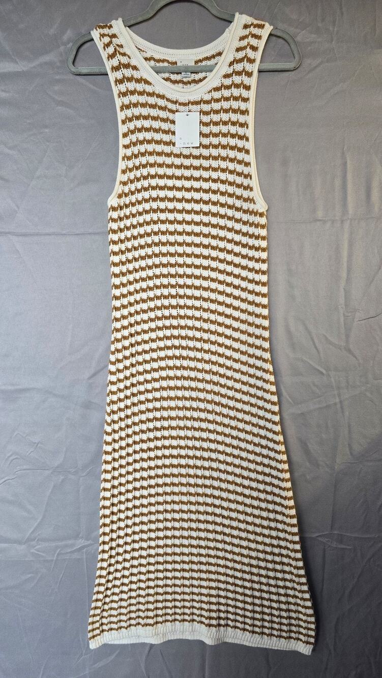 A New Day Dress Womens L Brown Stripe Knit Sweater Tank Midi Summer Casual NEW
